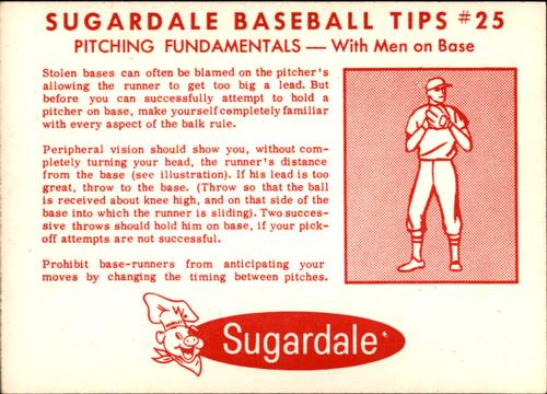 1963 Sugardale Wieners Cleveland Indians #25 Jerry Walker Back