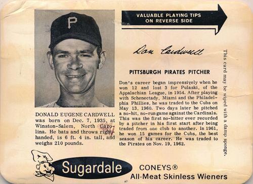 1963 Sugardale Wieners Cleveland Indians #A Don Cardwell Front