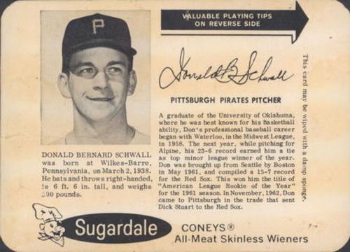 1963 Sugardale Wieners Cleveland Indians #C Don Schwall Front