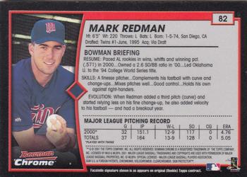 2001 Bowman Chrome #82 Mark Redman Back