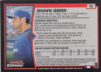 2001 Bowman Chrome #90 Shawn Green Back