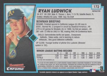 2001 Bowman Chrome #172 Ryan Ludwick Back