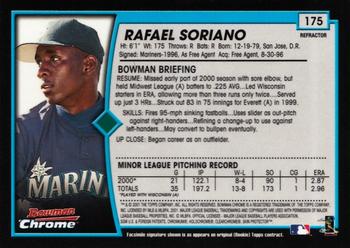 2001 Bowman Chrome #175 Rafael Soriano Back