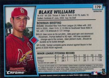 2001 Bowman Chrome #179 Blake Williams Back