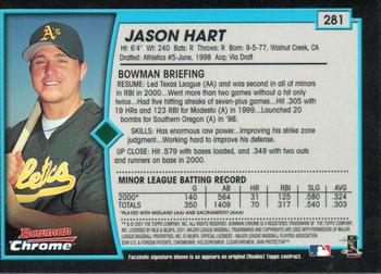 2001 Bowman Chrome #281 Jason Hart Back