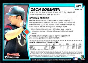 2001 Bowman Chrome #319 Zach Sorensen Back