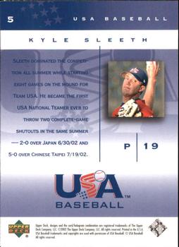 2002 Upper Deck USA Baseball National Team #5 Kyle Sleeth Back