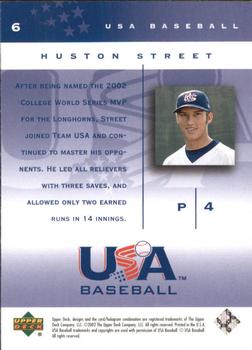 2002 Upper Deck USA Baseball National Team #6 Huston Street Back