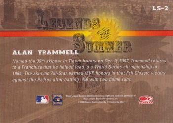 2003 Donruss Signature - Legends of Summer Autographs #LS-2 Alan Trammell Back