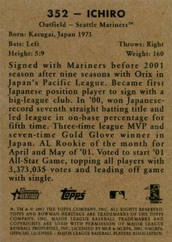 2001 Bowman Heritage #352 Ichiro Back