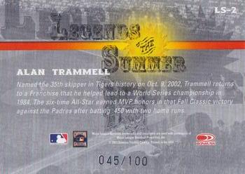 2003 Donruss Signature - Legends of Summer Century #LS-2 Alan Trammell Back