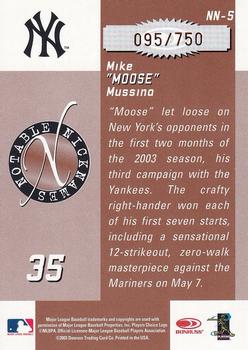 2003 Donruss Signature - Notable Nicknames #NN-5 Mike Mussina Back