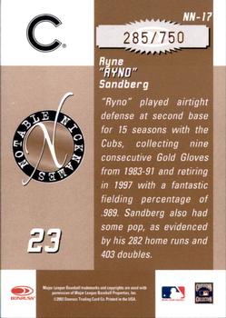 2003 Donruss Signature - Notable Nicknames #NN-17 Ryne Sandberg Back
