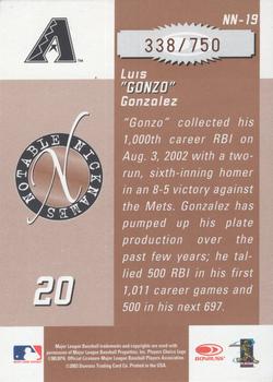 2003 Donruss Signature - Notable Nicknames #NN-19 Luis Gonzalez Back
