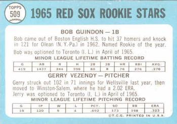 2014 Topps Heritage - 50th Anniversary Buybacks #509 Red Sox 1965 Rookie Stars (Bob Guindon / Gerry Vezendy) Back