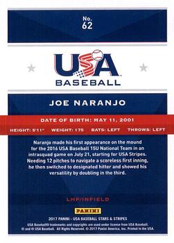 2017 Panini USA Baseball Stars & Stripes #62 Joe Naranjo Back