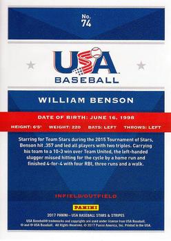 2017 Panini USA Baseball Stars & Stripes #74 William Benson Back