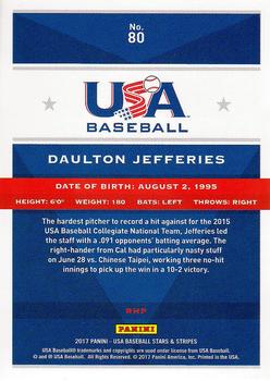 2017 Panini USA Baseball Stars & Stripes #80 Daulton Jefferies Back