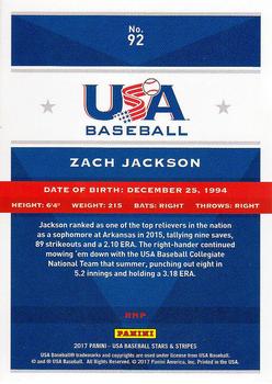2017 Panini USA Baseball Stars & Stripes #92 Zach Jackson Back