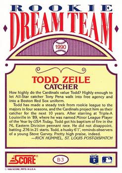 1990 Score - Rookie Dream Team #B3 Todd Zeile Back