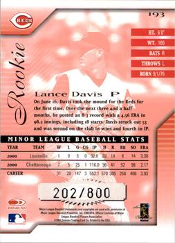 2001 Donruss Signature #193 Lance Davis Back