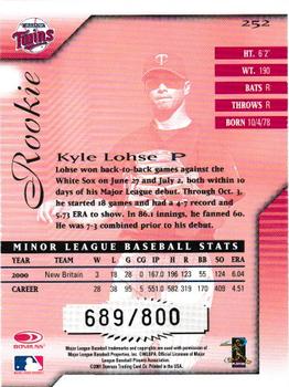 2001 Donruss Signature #252 Kyle Lohse Back