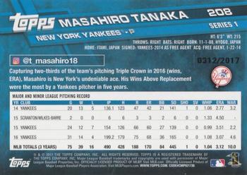 2017 Topps - Gold #208 Masahiro Tanaka Back