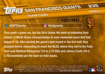 2017 Topps - Gold #235 San Francisco Giants Back