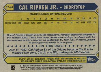 2017 Topps - 1987 Topps Baseball 30th Anniversary #87-48 Cal Ripken Jr. Back