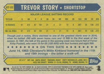 2017 Topps - 1987 Topps Baseball 30th Anniversary #87-51 Trevor Story Back