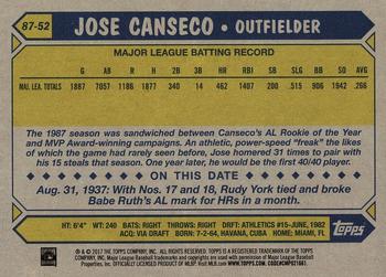 2017 Topps - 1987 Topps Baseball 30th Anniversary #87-52 Jose Canseco Back