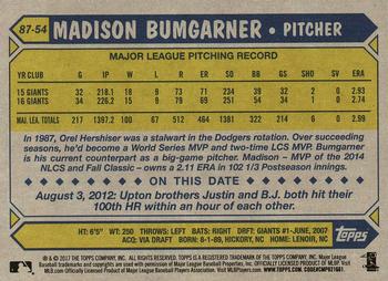 2017 Topps - 1987 Topps Baseball 30th Anniversary #87-54 Madison Bumgarner Back