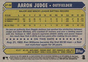 2017 Topps - 1987 Topps Baseball 30th Anniversary #87-58 Aaron Judge Back