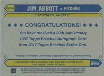 2017 Topps - 1987 Topps Baseball 30th Anniversary Autographs #1987A-JA Jim Abbott Back
