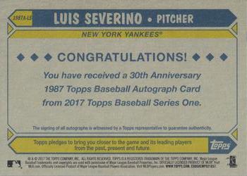 2017 Topps - 1987 Topps Baseball 30th Anniversary Autographs #1987A-LS Luis Severino Back