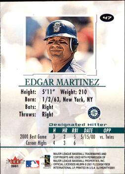 2001 Fleer Authority #47 Edgar Martinez Back