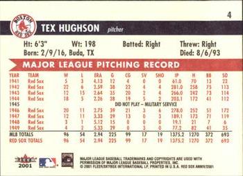 2001 Fleer Boston Red Sox 100th Anniversary #4 Tex Hughson Back
