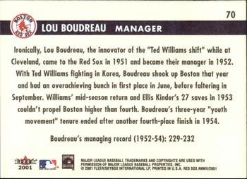 2001 Fleer Boston Red Sox 100th Anniversary #70 Lou Boudreau Back