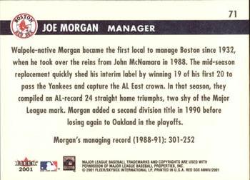 2001 Fleer Boston Red Sox 100th Anniversary #71 Joe Morgan Back