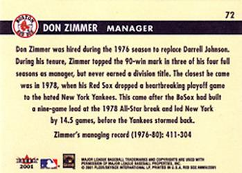 2001 Fleer Boston Red Sox 100th Anniversary #72 Don Zimmer Back