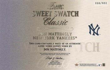 2003 Flair Greats - Sweet Swatch Classic Jersey #NNO Don Mattingly Back