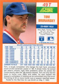 1990 Score Rookie & Traded #49T Tom Brunansky Back