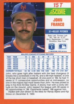 1990 Score Rookie & Traded #15T John Franco Back