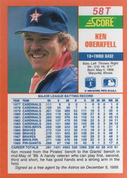 1990 Score Rookie & Traded #58T Ken Oberkfell Back