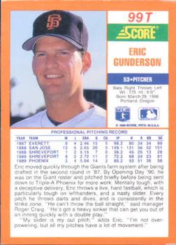 1990 Score Rookie & Traded #99T Eric Gunderson Back