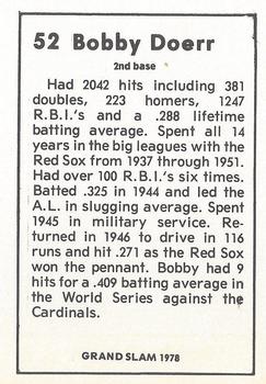 1978 Grand Slam #52 Bobby Doerr Back