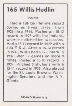 1978 Grand Slam #165 Willis Hudlin Back