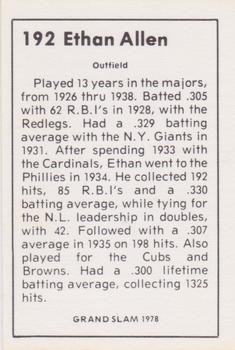 1978 Grand Slam #192 Ethan Allen Back