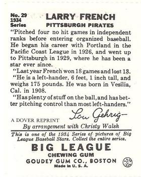 1982 Dover Publications Reprints National League #29 Larry French Back