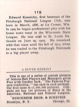 1982 Dover Publications Reprints National League #118 Ed Konetchy Back